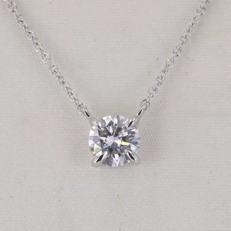 5.12mm Round Brilliant Cut Lab Grown Diamond 10K White Gold Diamond Pendant Necklace