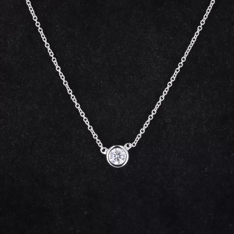 4mm Round Brilliant Cut Moissanite Bezel Set 14K White Gold Diamond Pendant Necklace