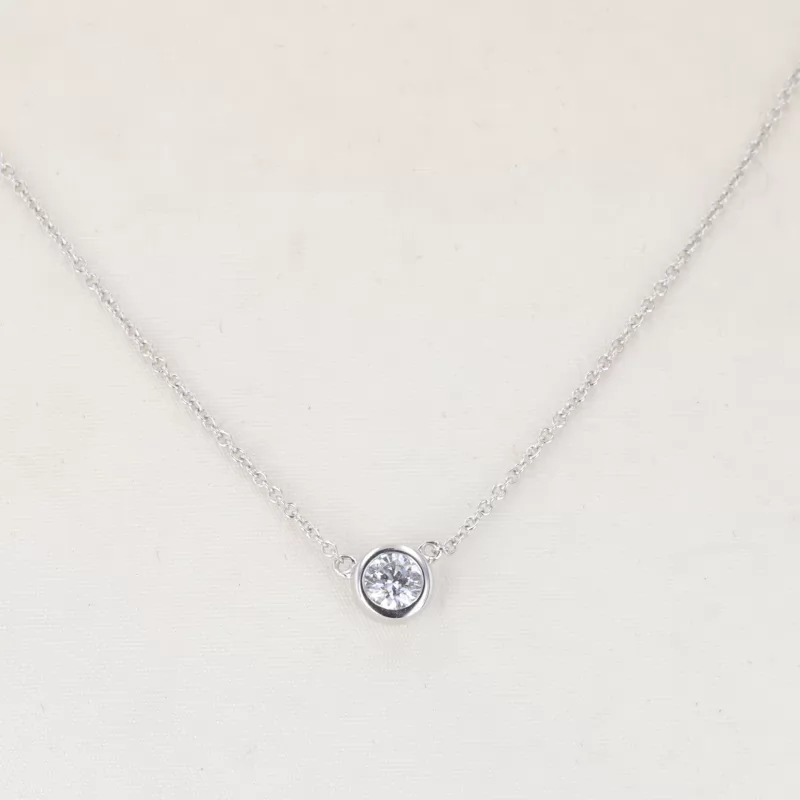 4mm Round Brilliant Cut Moissanite Bezel Set 14K White Gold Diamond Pendant Necklace