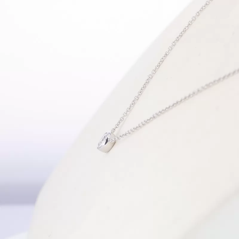 4mm Round Brilliant Cut Moissanite Bezel Set 14K White Gold Diamond Pendant Necklace