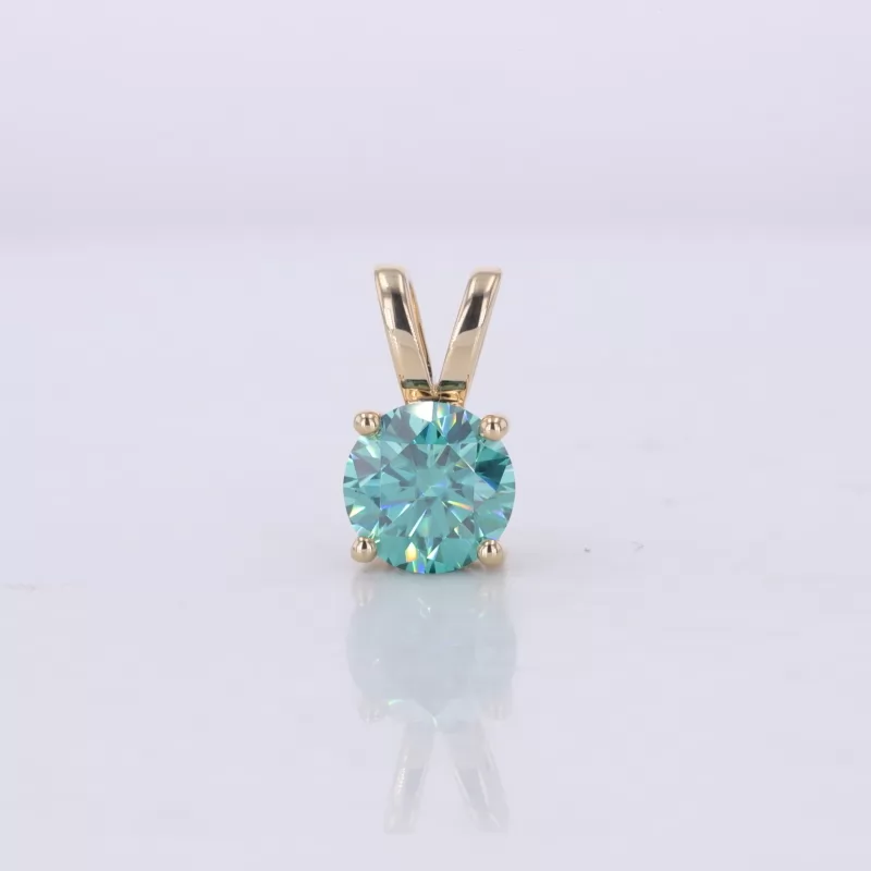 6.5mm Round Brilliant Cut Blue Moissanite 10K Yellow Gold Diamond Pendant