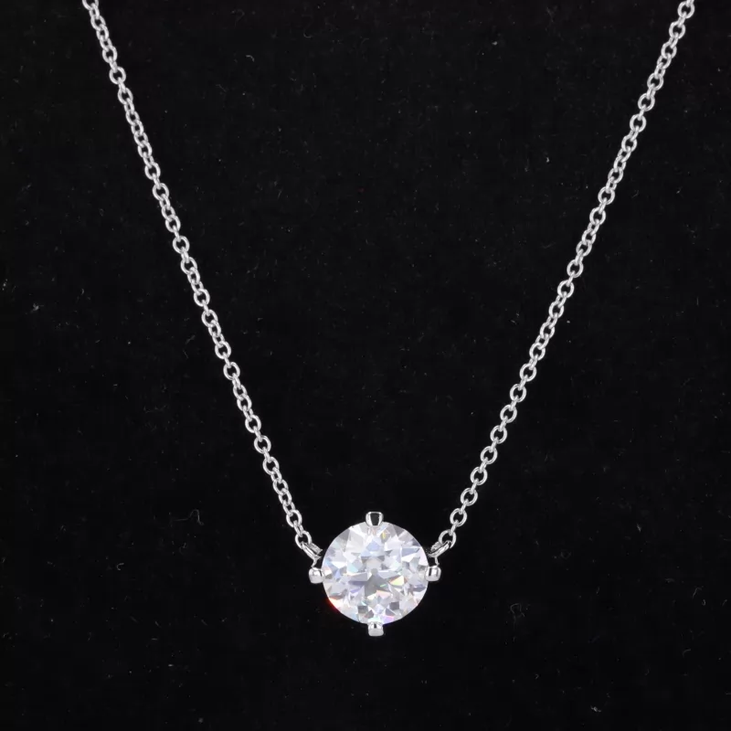 7mm Round Brilliant Cut Moissanite 14K White Gold Diamond Pendant Necklace