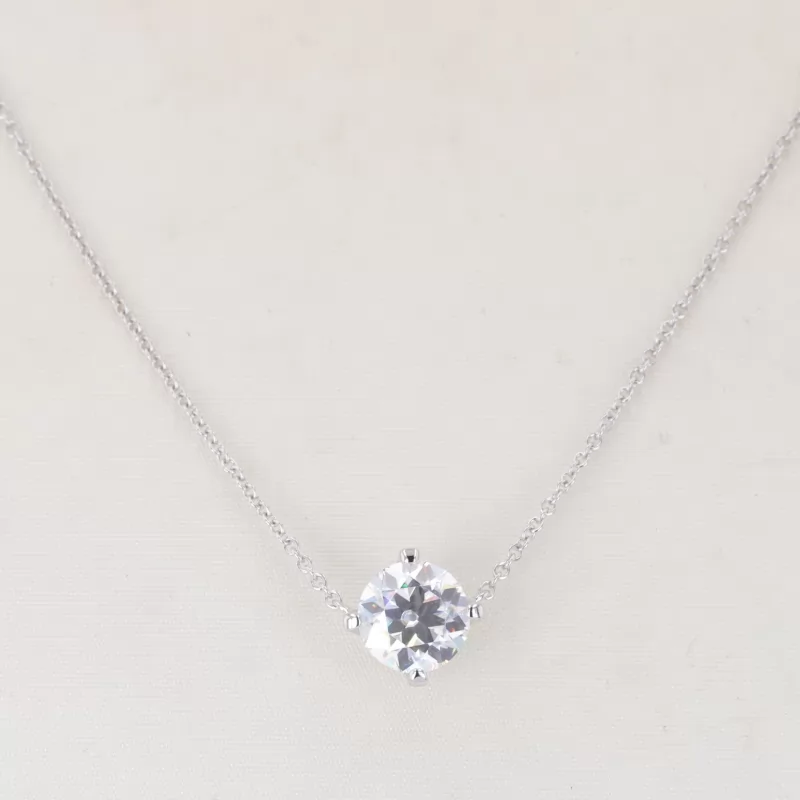 7mm Round Brilliant Cut Moissanite 14K White Gold Diamond Pendant Necklace