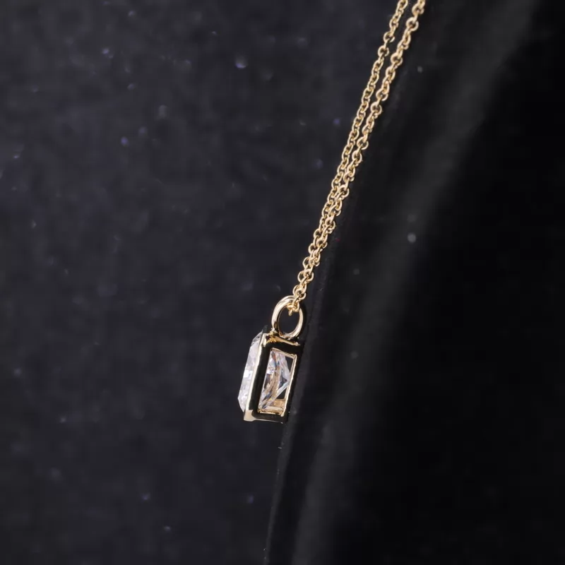 7×8mm Radiant Shape Crushed Ice Cut Lab Grown Diamond 14K Yellow Gold Diamond Pendant