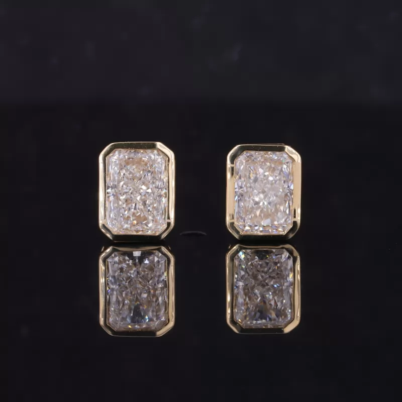 5×7mm Radiant Shape Crushed Ice Cut Lab Grown Diamond 14K Yellow Gold Diamond Stud Earrings