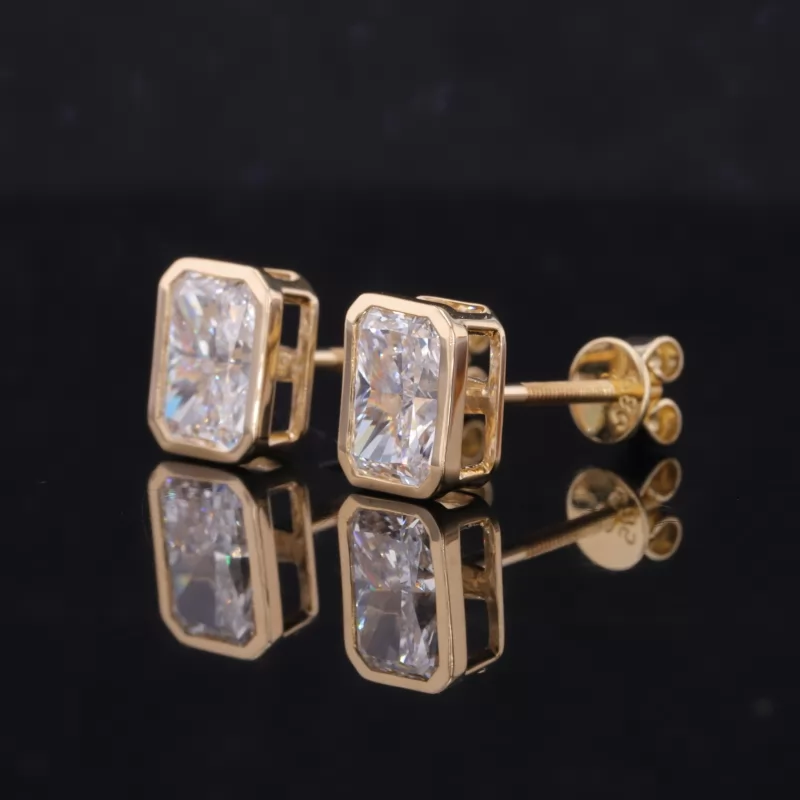 5×7mm Radiant Shape Crushed Ice Cut Lab Grown Diamond 14K Yellow Gold Diamond Stud Earrings