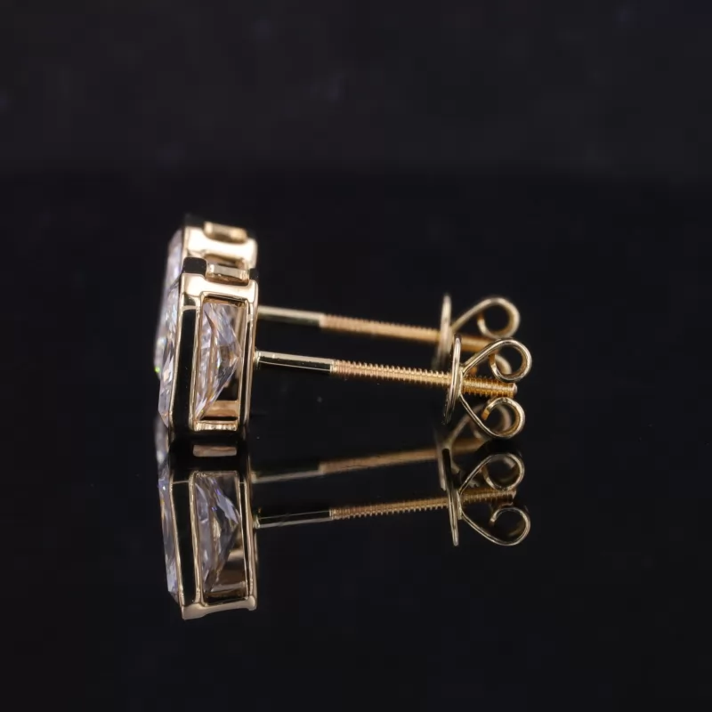 5×7mm Radiant Shape Crushed Ice Cut Lab Grown Diamond 14K Yellow Gold Diamond Stud Earrings