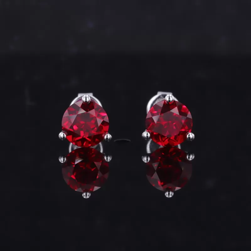 6mm Round Brilliant Cut Lab Grown Ruby 3 Prongs Screw Back 10K White Gold Diamond Stud Earrings