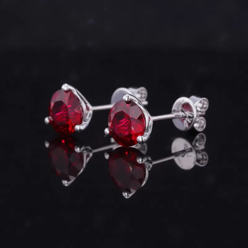 6mm Round Brilliant Cut Lab Grown Ruby 3 Prongs Screw Back 10K White Gold Diamond Stud Earrings