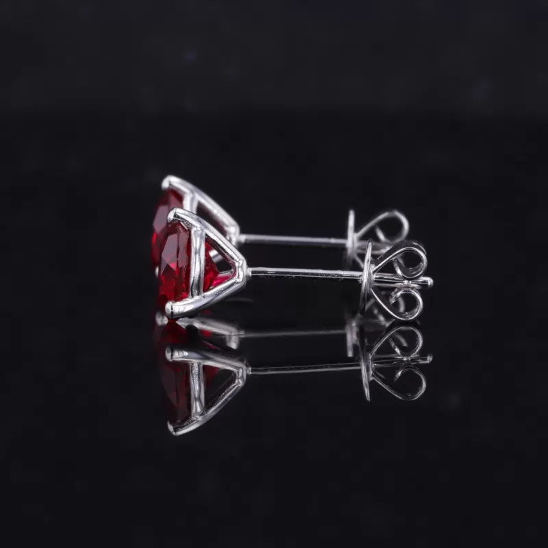 6mm Round Brilliant Cut Lab Grown Ruby 3 Prongs Screw Back 10K White Gold Diamond Stud Earrings