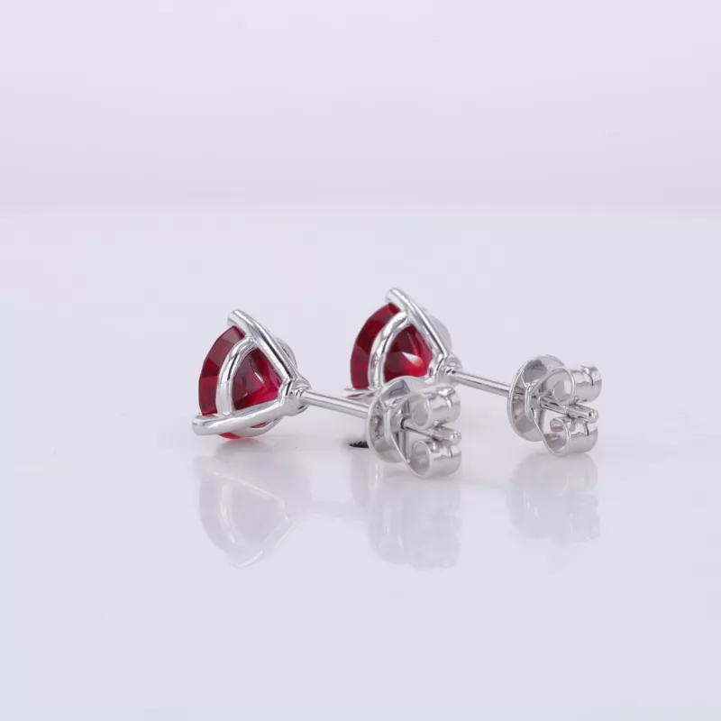 6mm Round Brilliant Cut Lab Grown Ruby 3 Prongs Screw Back 10K White Gold Diamond Stud Earrings