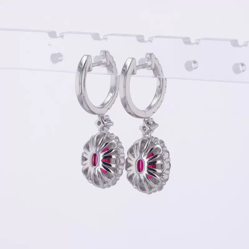 5×7mm Oval Cut Lab Grown Ruby S925 Sterling Silver Drop Dangle Diamond Earrings