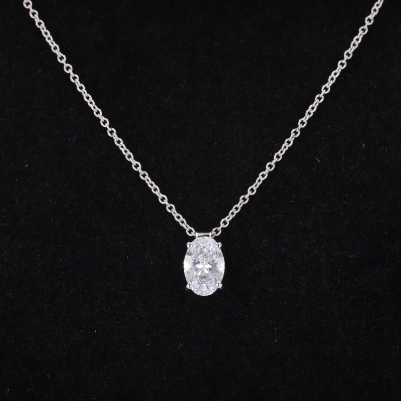 8.24×5.61mm Oval Cut Lab Grown Diamond 18K White Gold Diamond Pendant Necklace