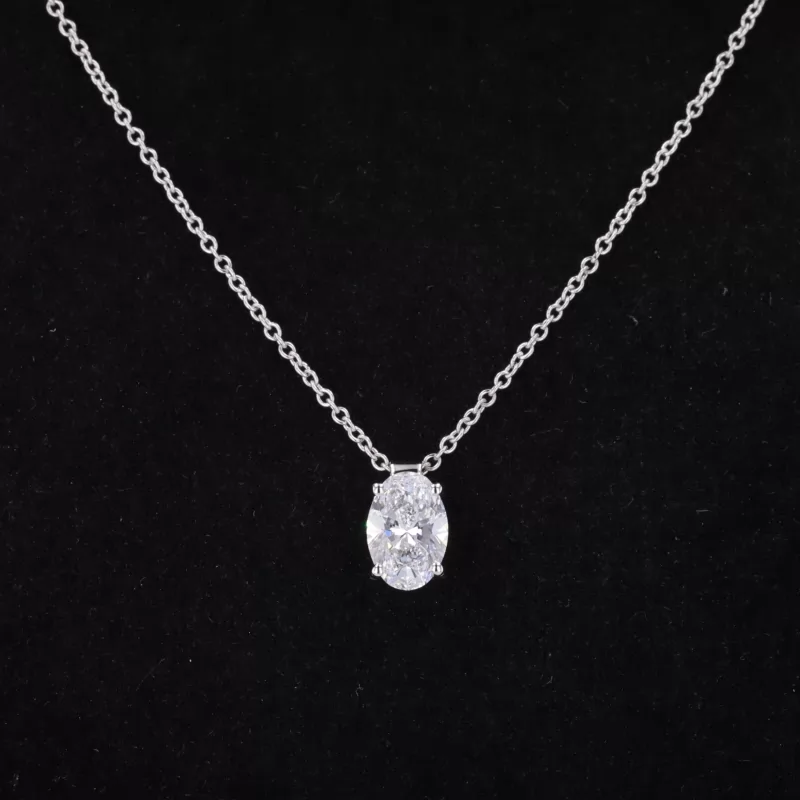 8.24×5.61mm Oval Cut Lab Grown Diamond 18K White Gold Diamond Pendant Necklace