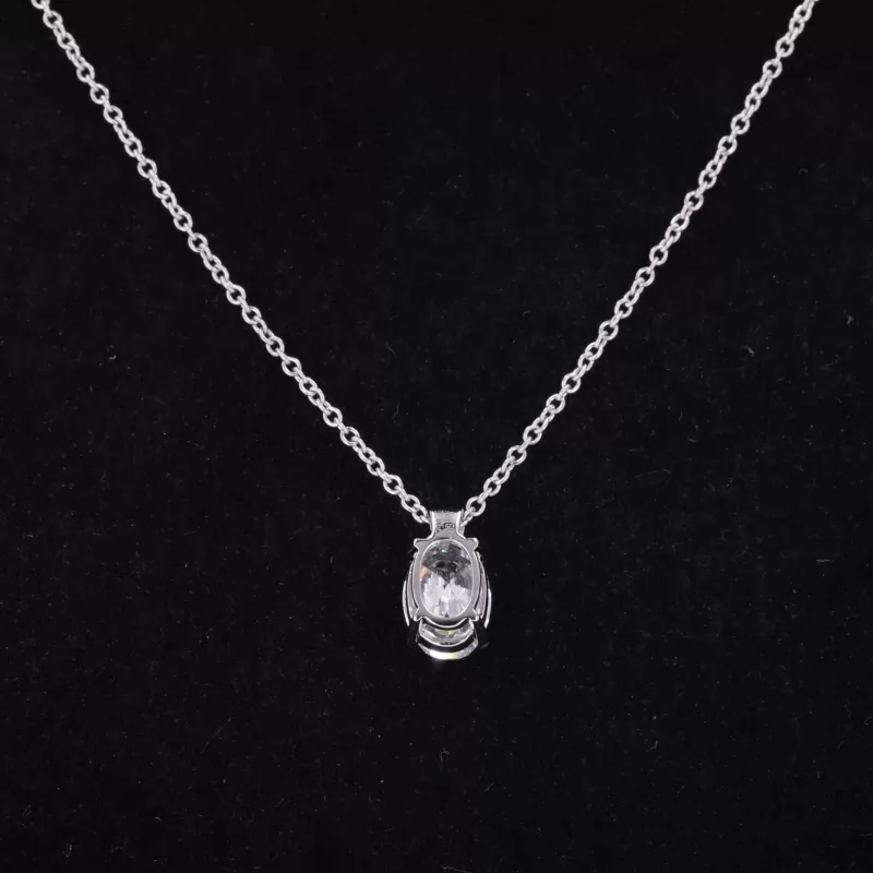 8.24×5.61mm Oval Cut Lab Grown Diamond 18K White Gold Diamond Pendant Necklace