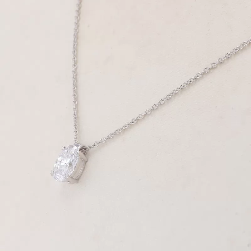 8.24×5.61mm Oval Cut Lab Grown Diamond 18K White Gold Diamond Pendant Necklace