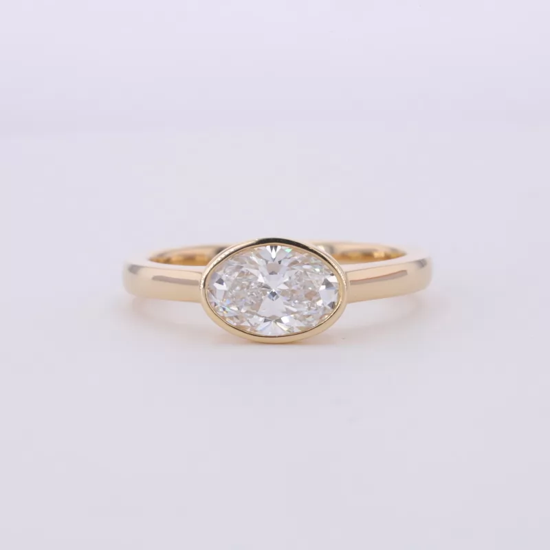 8.82×6.39mm Oval Cut Lab Grown Diamond Bezel Set 14K Yellow Gold Solitaire Engagement Ring