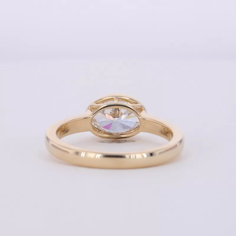 8.82×6.39mm Oval Cut Lab Grown Diamond Bezel Set 14K Yellow Gold Solitaire Engagement Ring