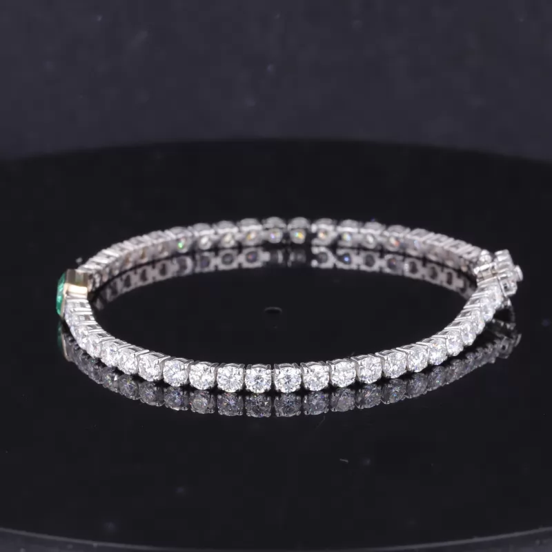 4×6mm Octagon Emerald Cut Lab Grown Emerald & 3mm Round Brilliant Cut Moissanite 14K White Gold Tennis Bracelet