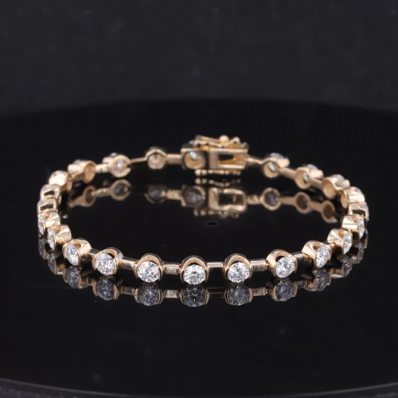 3.5mm Round Brilliant Cut Moissanite 14K Yellow Gold Tennis Bracelet