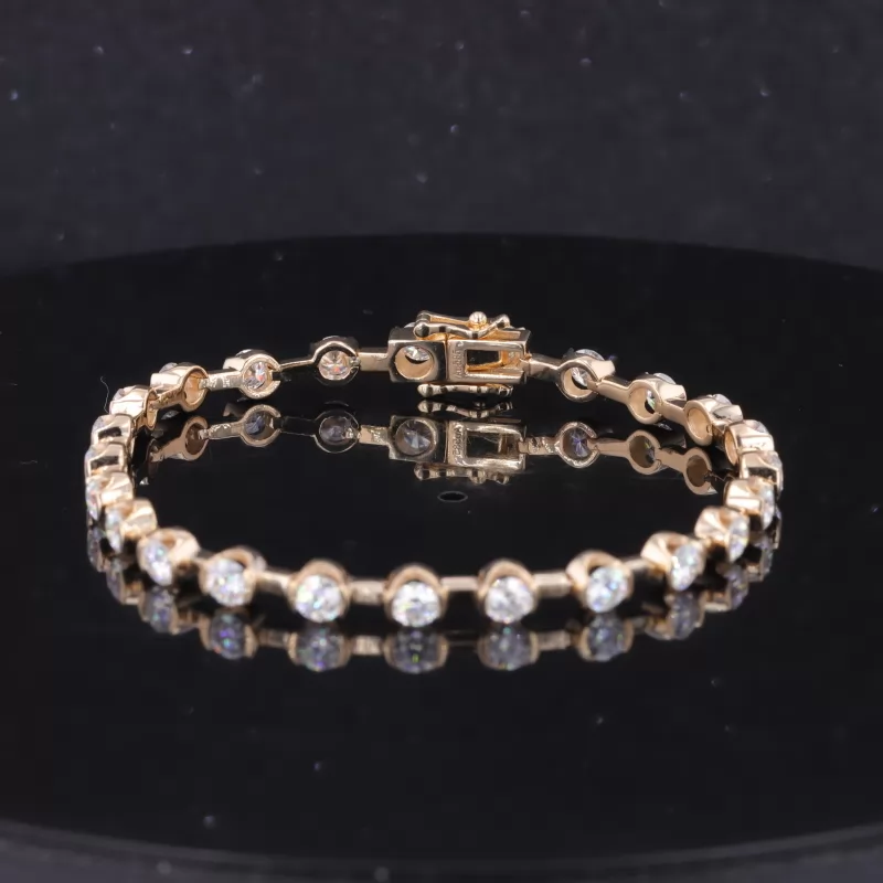 3.5mm Round Brilliant Cut Moissanite 14K Yellow Gold Tennis Bracelet