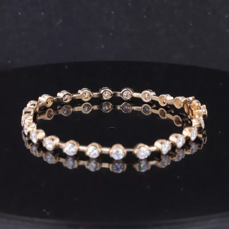 3.5mm Round Brilliant Cut Moissanite 14K Yellow Gold Tennis Bracelet