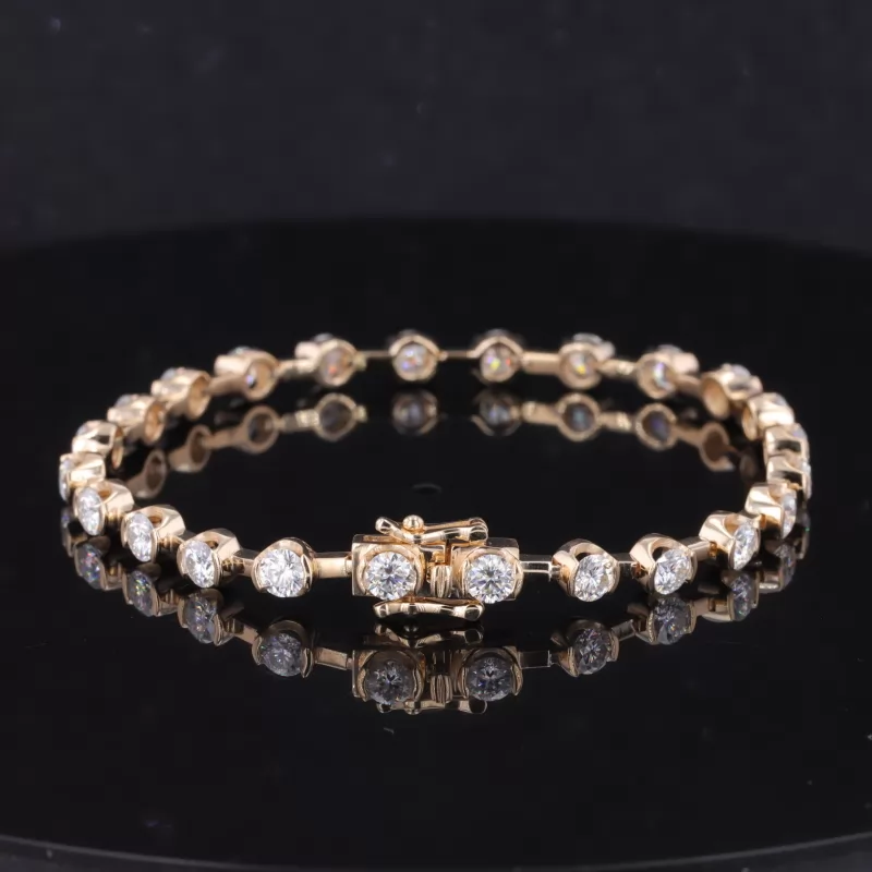 3.5mm Round Brilliant Cut Moissanite 14K Yellow Gold Tennis Bracelet