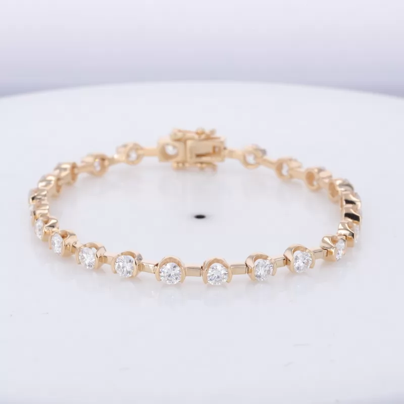 3.5mm Round Brilliant Cut Moissanite 14K Yellow Gold Tennis Bracelet