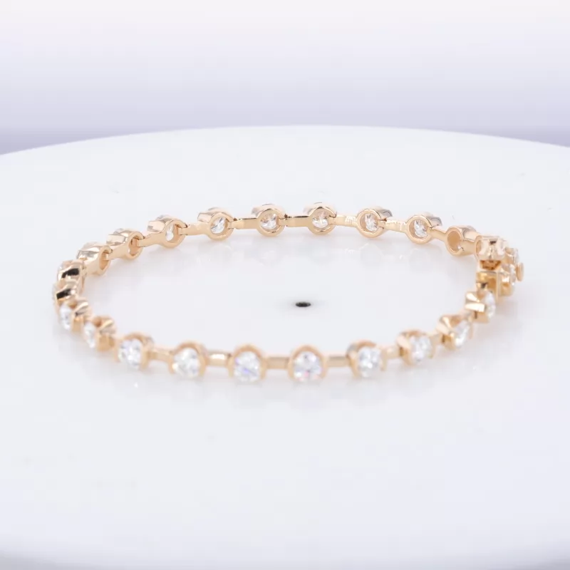 3.5mm Round Brilliant Cut Moissanite 14K Yellow Gold Tennis Bracelet