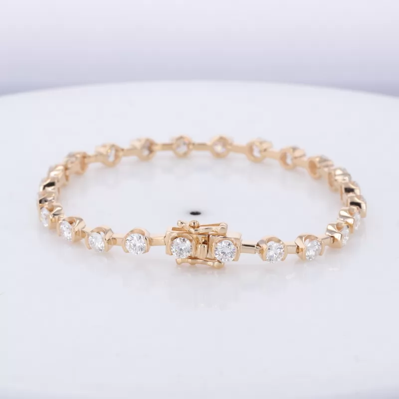 3.5mm Round Brilliant Cut Moissanite 14K Yellow Gold Tennis Bracelet