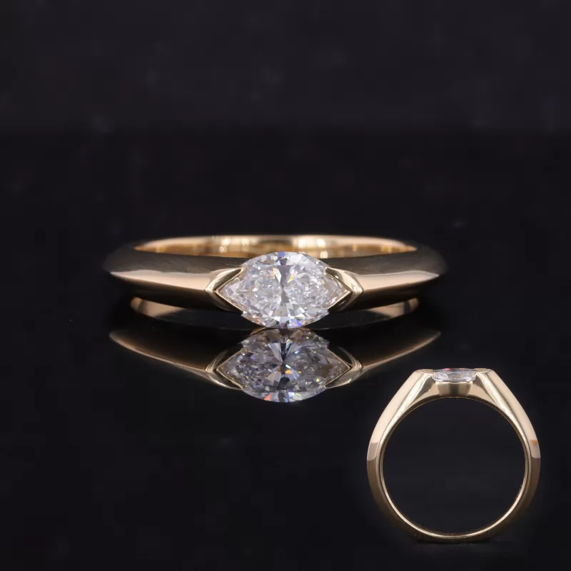 4.2×7mm Marquise Shape Crushed Ice Cut Lab Grown Diamond 18K Yellow Gold Tension Set Engagement Ring