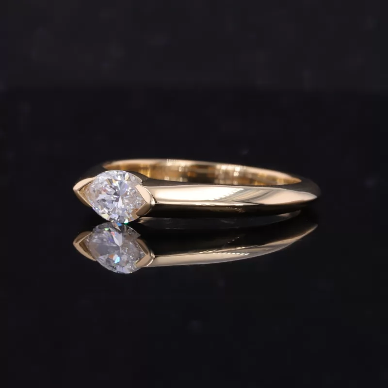 4.2×7mm Marquise Shape Crushed Ice Cut Lab Grown Diamond 18K Yellow Gold Tension Set Engagement Ring