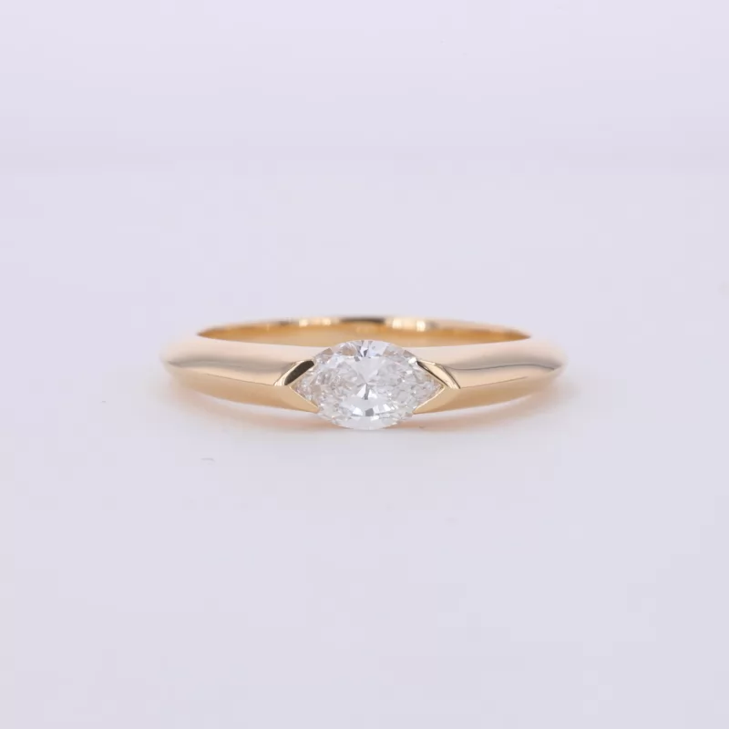 4.2×7mm Marquise Shape Crushed Ice Cut Lab Grown Diamond 18K Yellow Gold Tension Set Engagement Ring