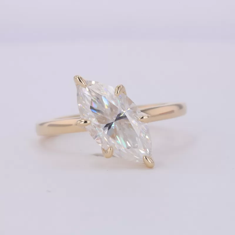 6.5×13mm Marquise Cut Moissanite 10K Yellow Gold Solitaire Engagement Ring