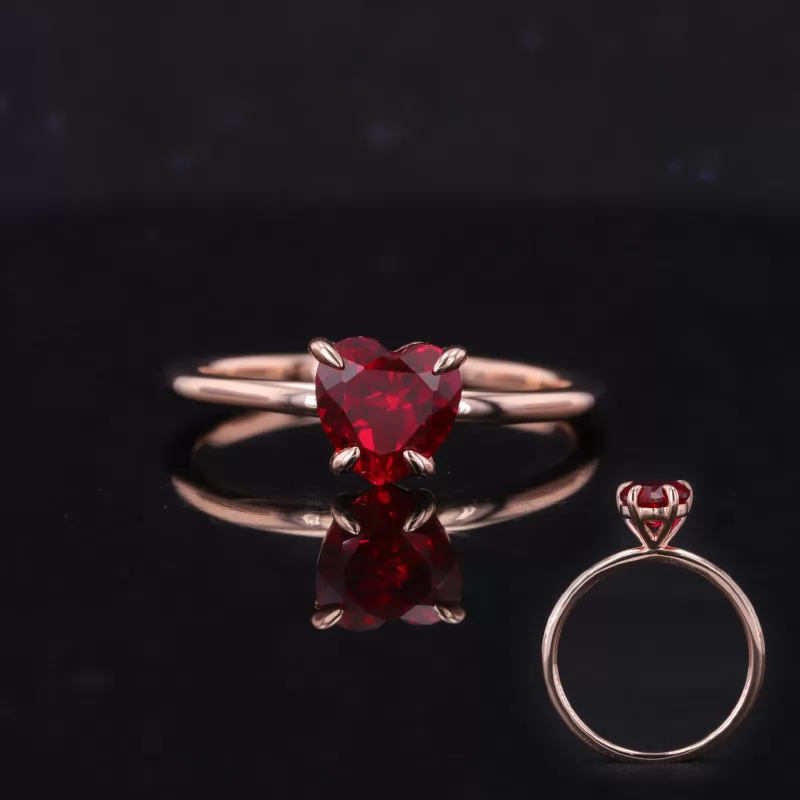 6×6mm Heart Cut Lab Grown Ruby 9K Rose Gold Solitaire Engagement Ring