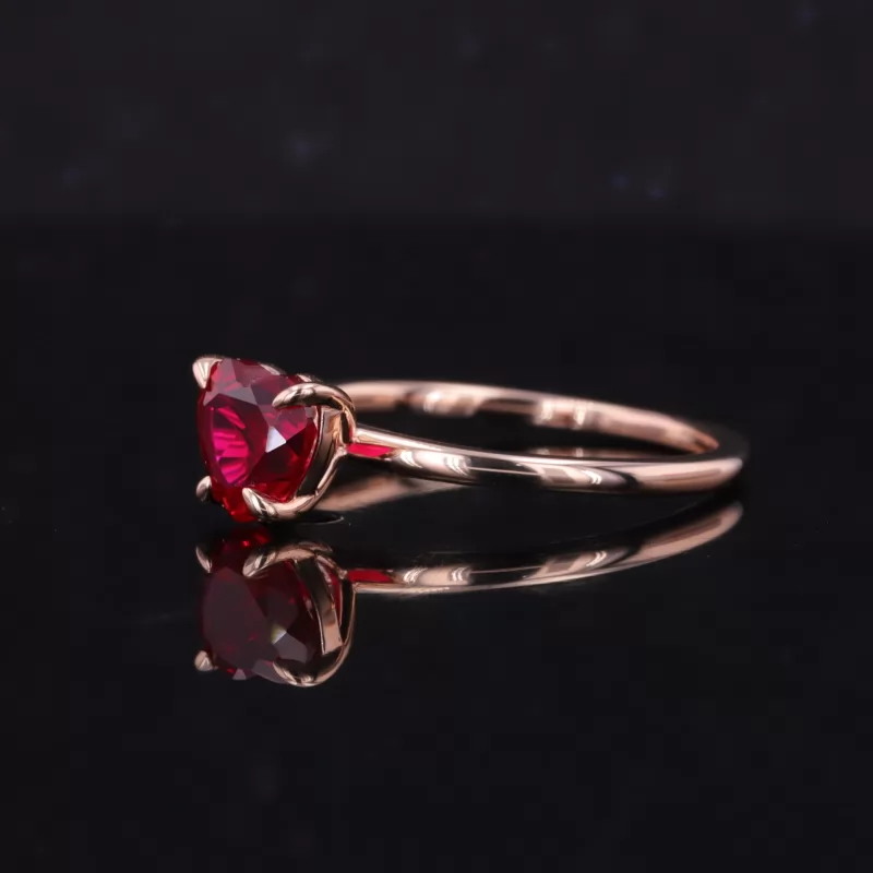 6×6mm Heart Cut Lab Grown Ruby 9K Rose Gold Solitaire Engagement Ring