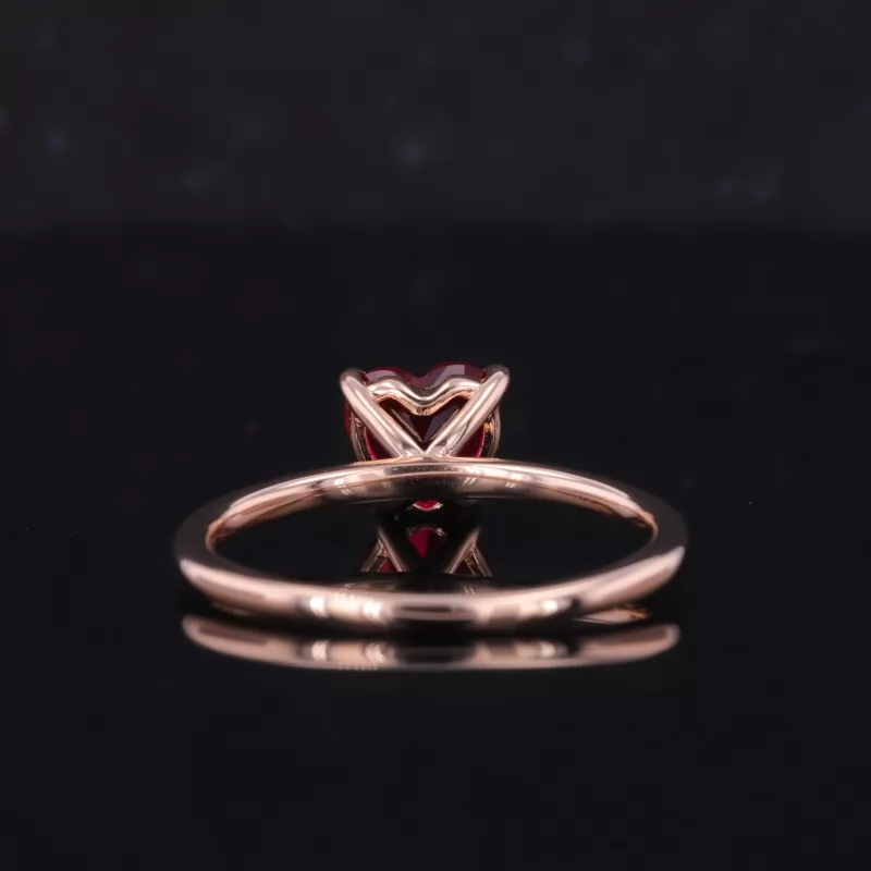 6×6mm Heart Cut Lab Grown Ruby 9K Rose Gold Solitaire Engagement Ring