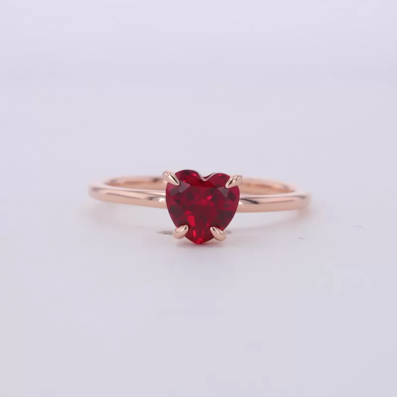 6×6mm Heart Cut Lab Grown Ruby 9K Rose Gold Solitaire Engagement Ring