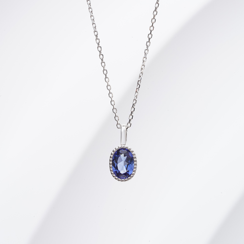 5×7mm Oval Cut Lab Gemstones 14K Gold Diamond Pendant Necklaces