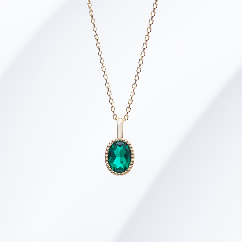 5×7mm Oval Cut Lab Gemstones 14K Gold Diamond Pendant Necklaces