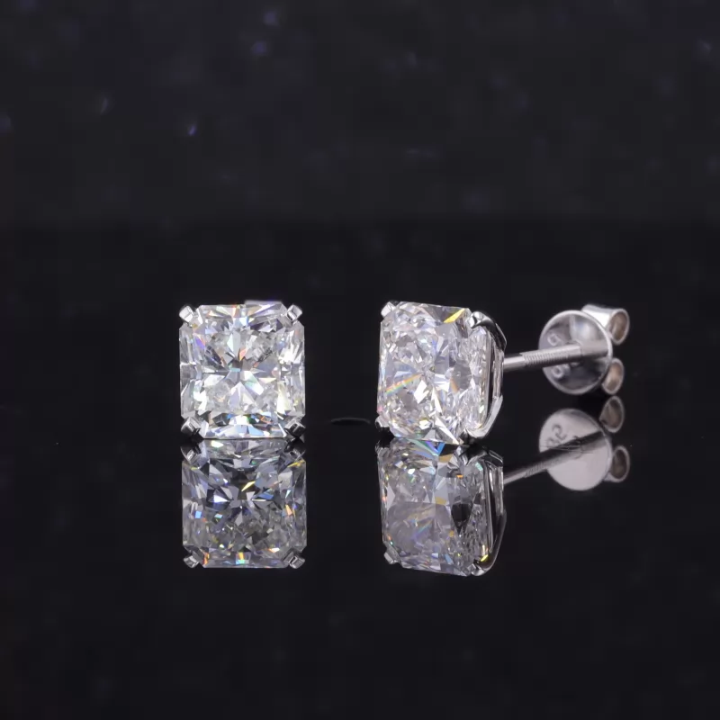 6.9×6.4mm Radiant Shape Crushed Ice Cut Moissanite 14K White Gold Diamond Stud Earrings