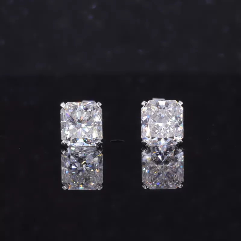 6.9×6.4mm Radiant Shape Crushed Ice Cut Moissanite 14K White Gold Diamond Stud Earrings