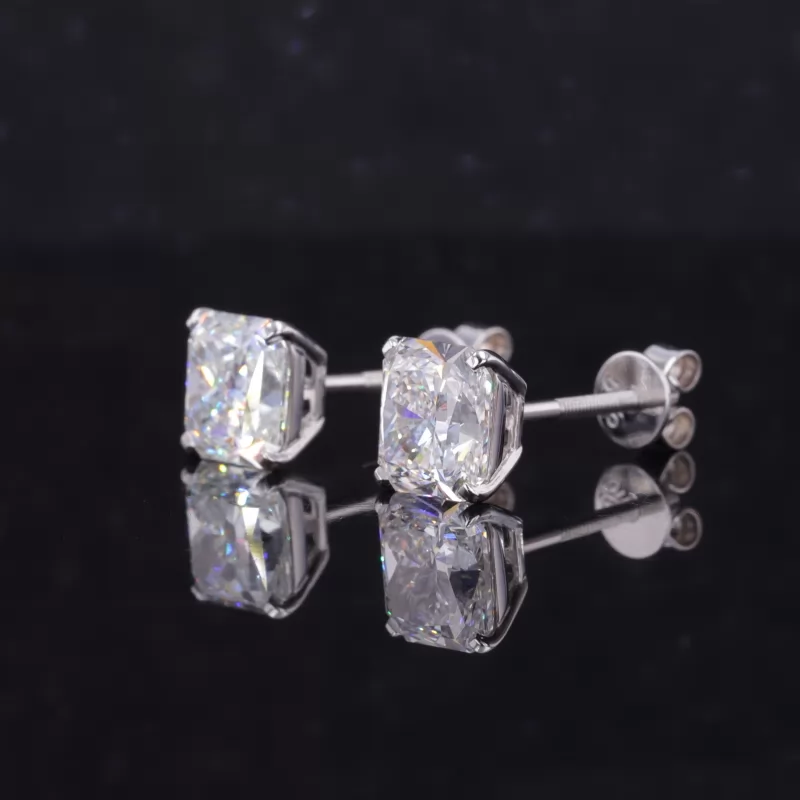 6.9×6.4mm Radiant Shape Crushed Ice Cut Moissanite 14K White Gold Diamond Stud Earrings