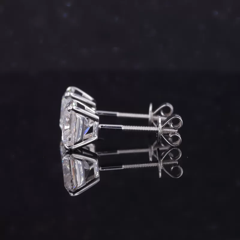 6.9×6.4mm Radiant Shape Crushed Ice Cut Moissanite 14K White Gold Diamond Stud Earrings