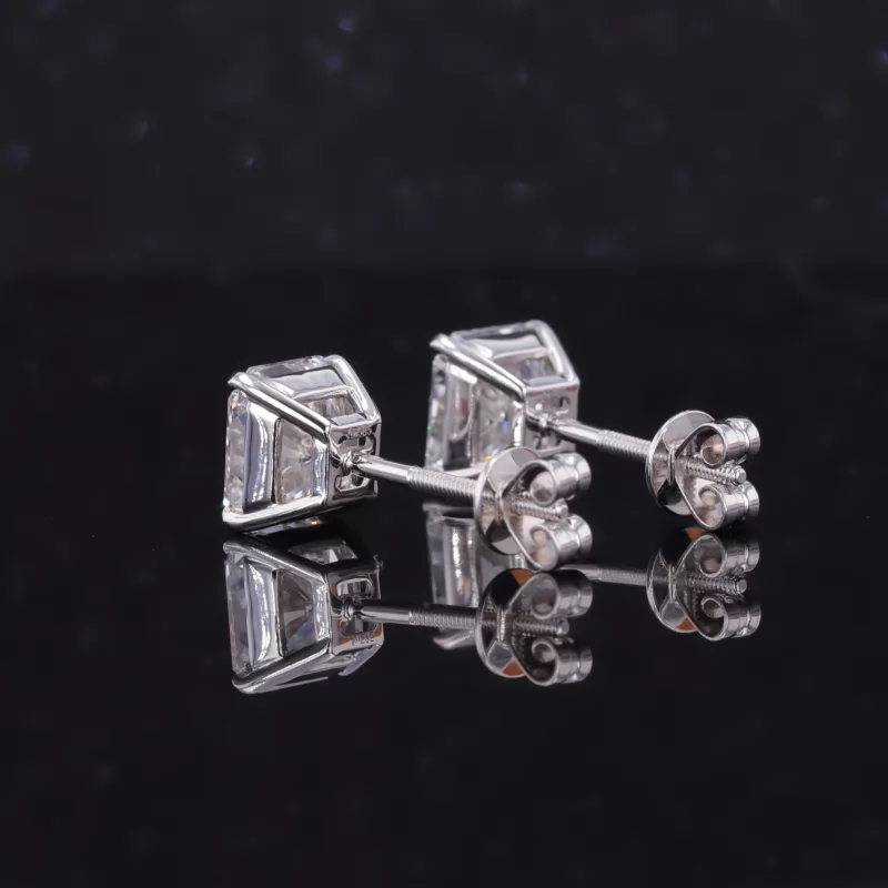 6.9×6.4mm Radiant Shape Crushed Ice Cut Moissanite 14K White Gold Diamond Stud Earrings