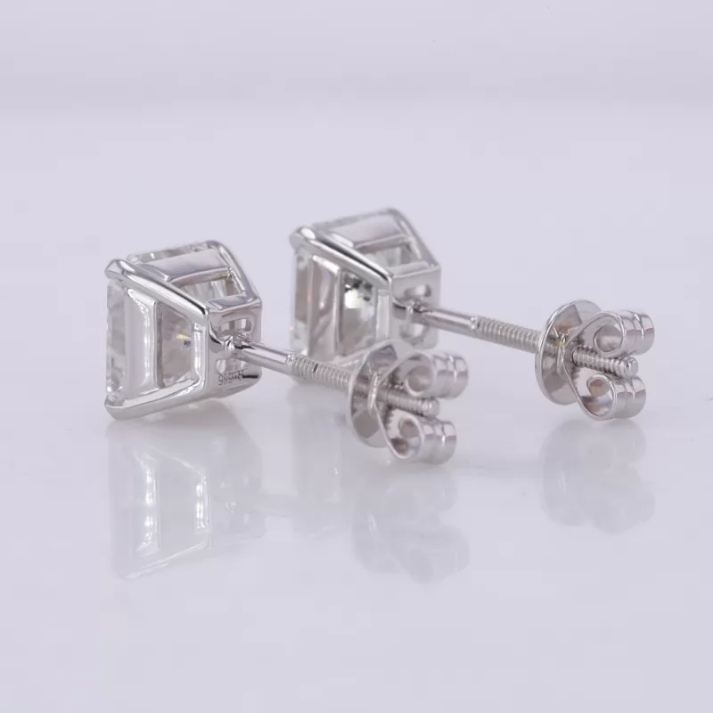 6.9×6.4mm Radiant Shape Crushed Ice Cut Moissanite 14K White Gold Diamond Stud Earrings