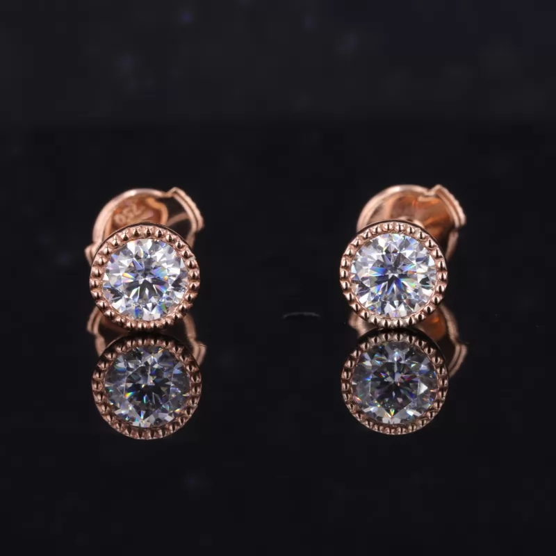 5mm Round Brilliant Cut Moissanite Bezel Set 10K Rose Gold Diamond Stud Earrings