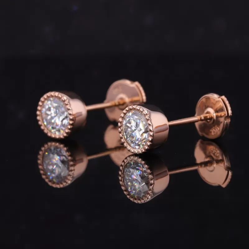 5mm Round Brilliant Cut Moissanite Bezel Set 10K Rose Gold Diamond Stud Earrings