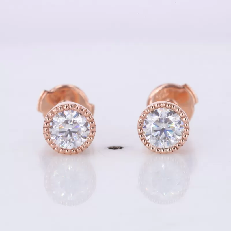5mm Round Brilliant Cut Moissanite Bezel Set 10K Rose Gold Diamond Stud Earrings