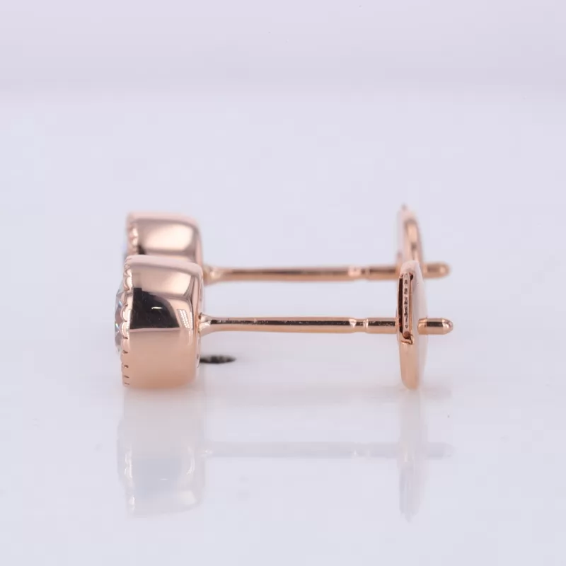 5mm Round Brilliant Cut Moissanite Bezel Set 10K Rose Gold Diamond Stud Earrings